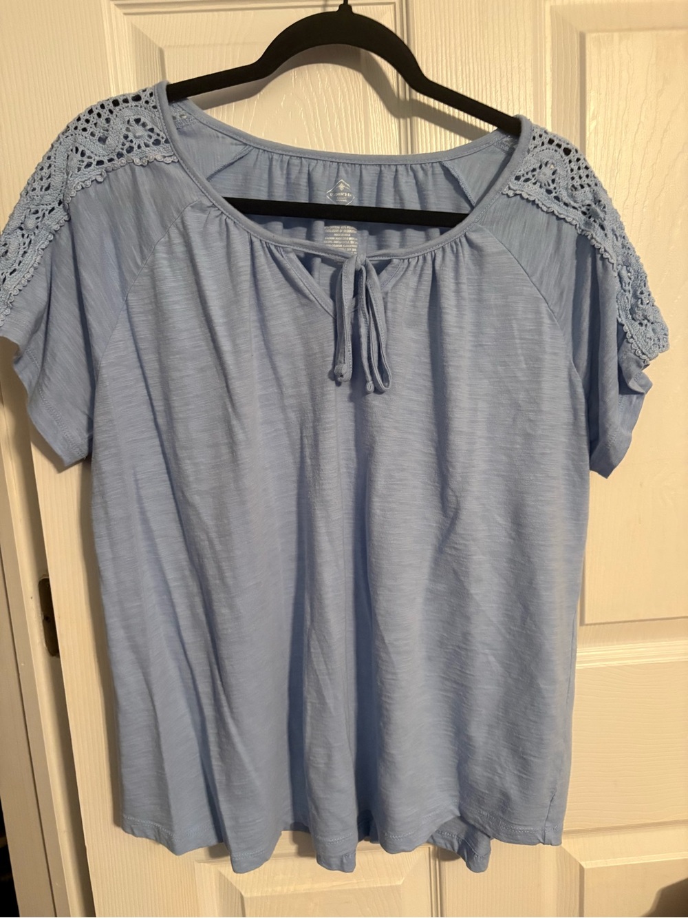 St. John's Bay Light Blue Crochet-Shoulder Tie-Front Short Sleeve Top